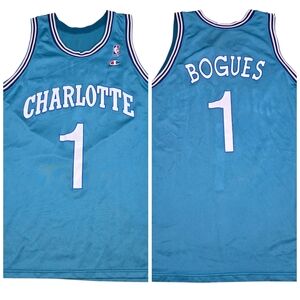 Vtg Champion Muggsy Bogues Charlotte Hornets Teal #1 Jersey, Men's 48 / XL